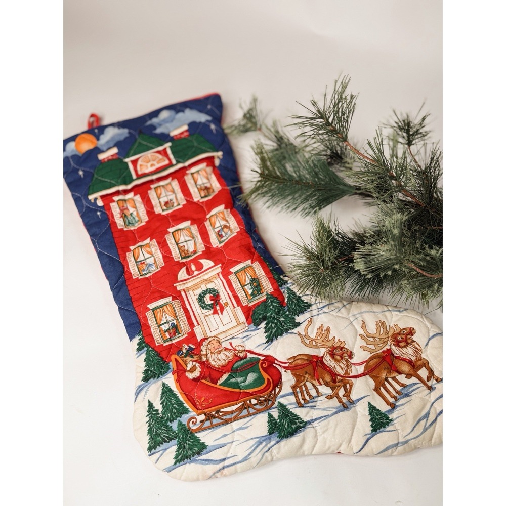 Vintage Jumbo Stocking Cranston A Visit From St Nicholas Quilted
